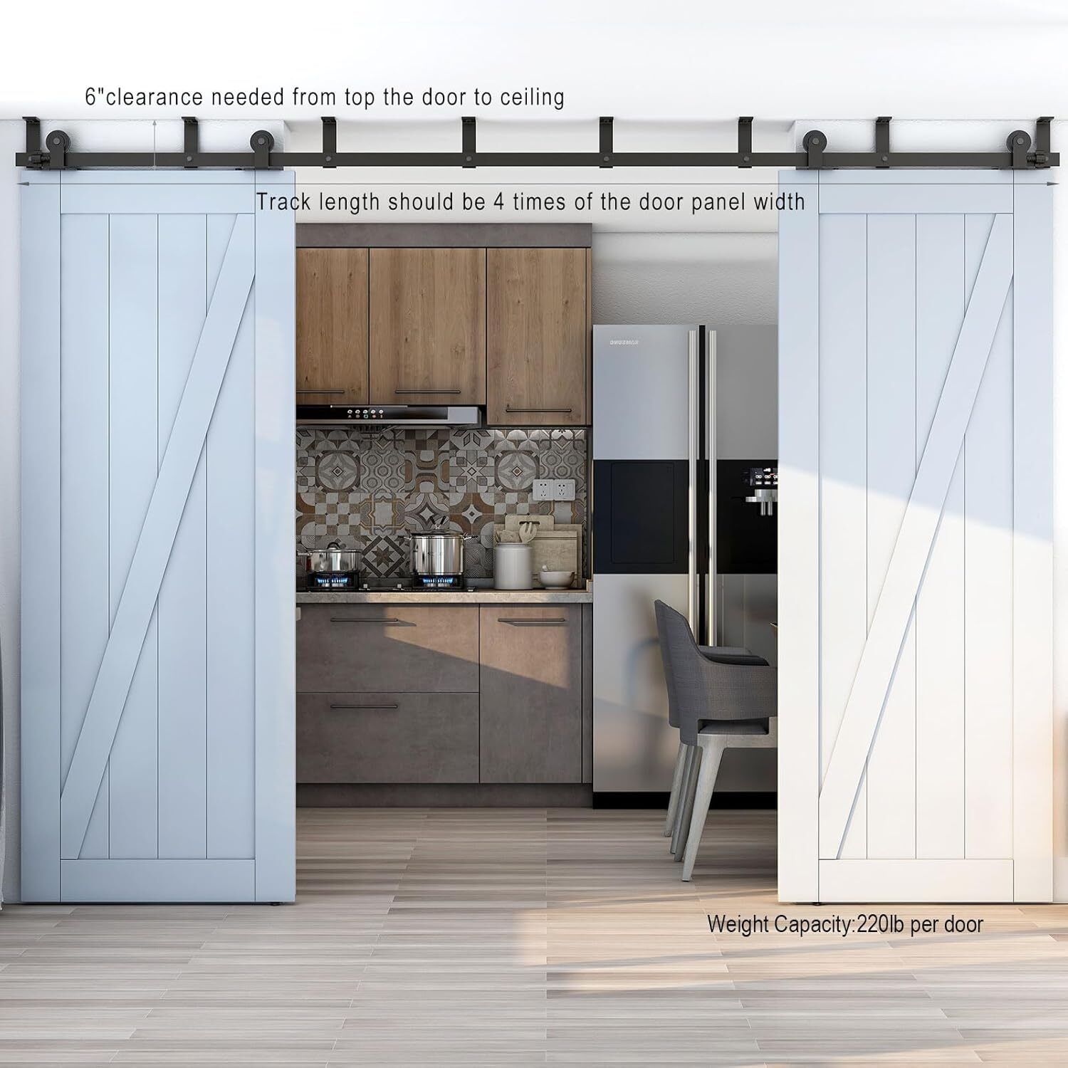 12FT Ceiling Mount Bracket Sliding Barn Door Hardware Kit ,T-shaped Double Door