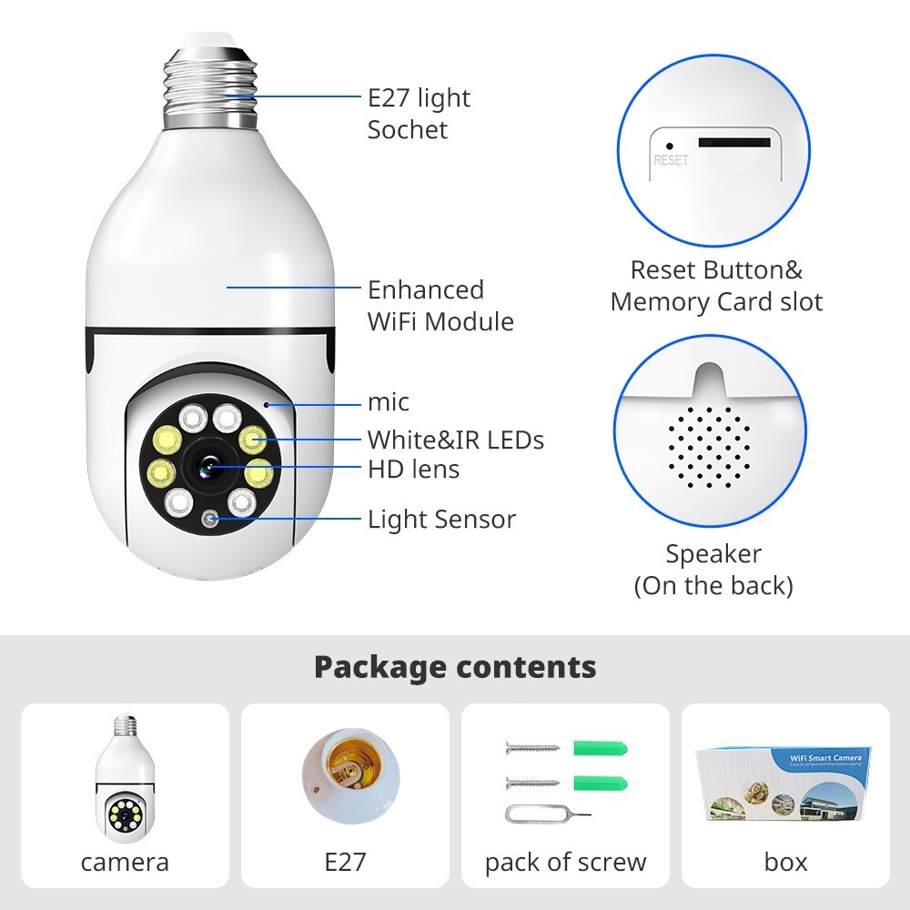 4X 360° 1080P IP E27 Light Bulb Camera Wifi IR Night SmartHome Wireless Security
