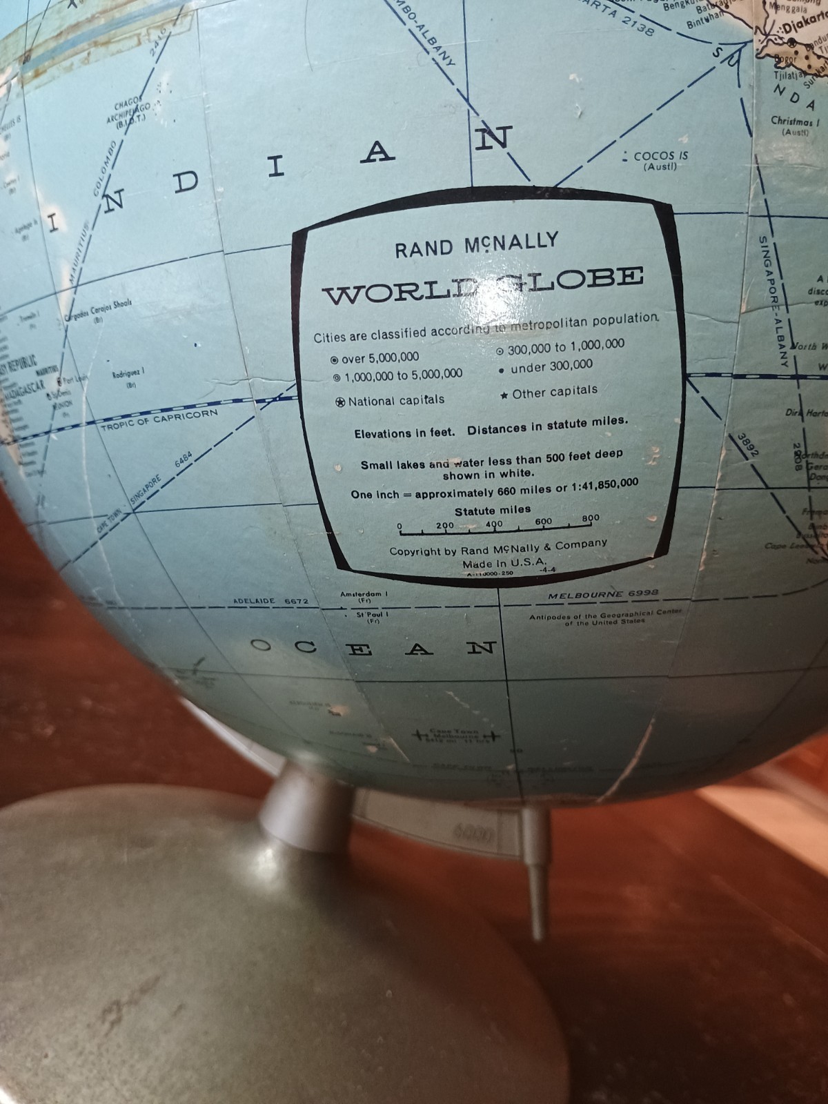 Rand McNally World Globe Blue Metal Base Classic Rotating Antique Finish