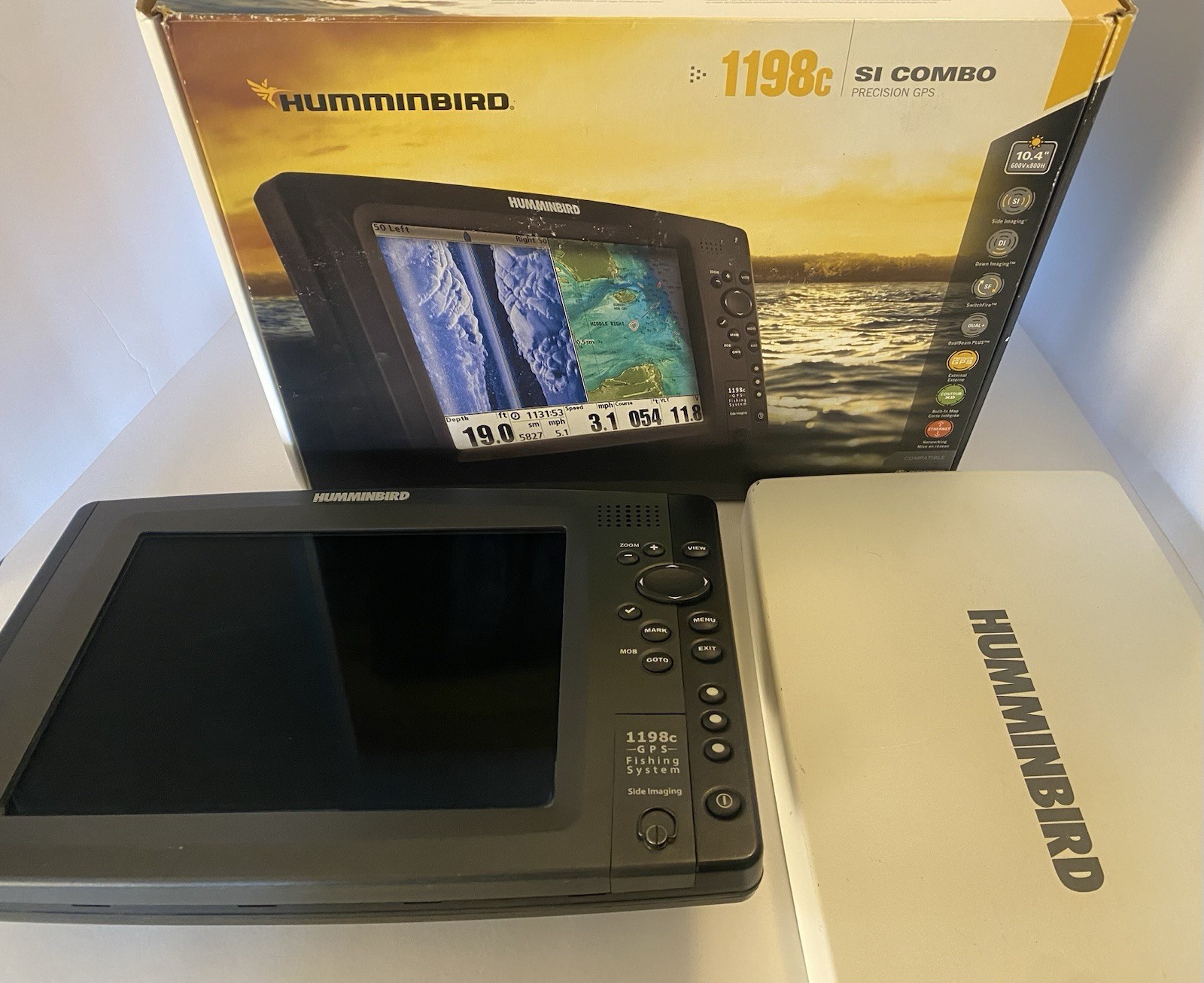 Humminbird 1198C SI Side Imaging GPS  Fishfinder Box Mounts Cover Tested Works!