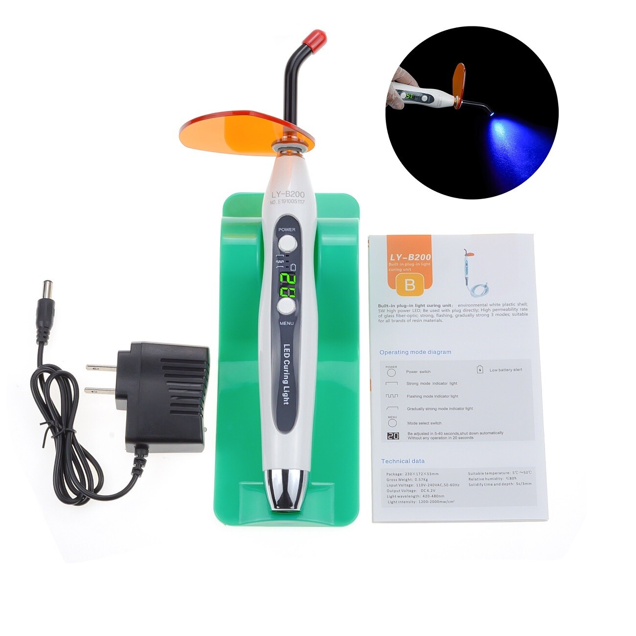 Wired and Wireless 5W Dental LED Curing Light Lamp 1200~2000mw/cm² Big Power US