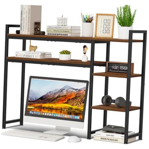 Adjustable Desk Shelf with Monitor Stand, 38.6" Desktop Organizer Rustic Brown