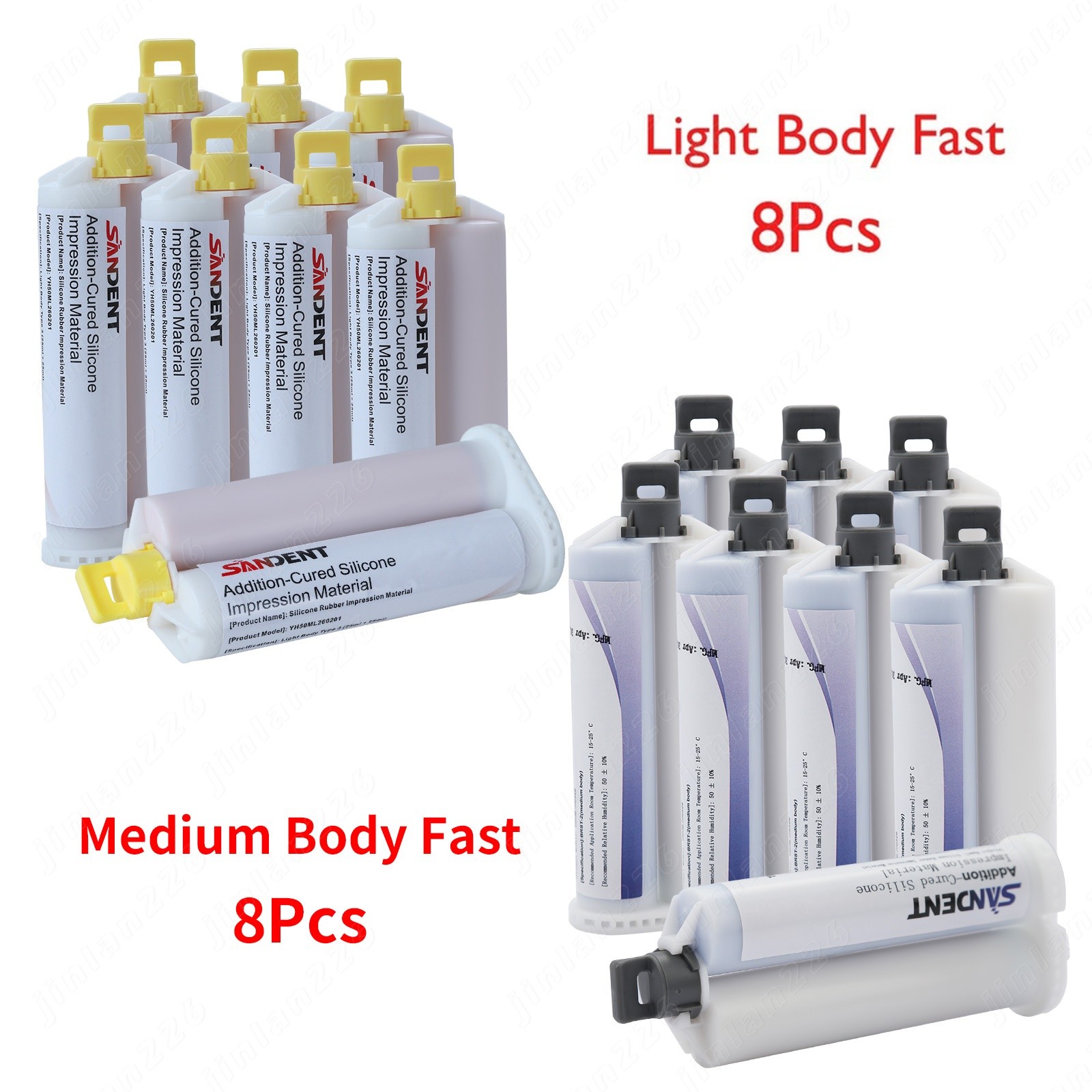 Set of 8 Dental Impression Material VPS PVS-Medium/Light Body Fast Set 50ml