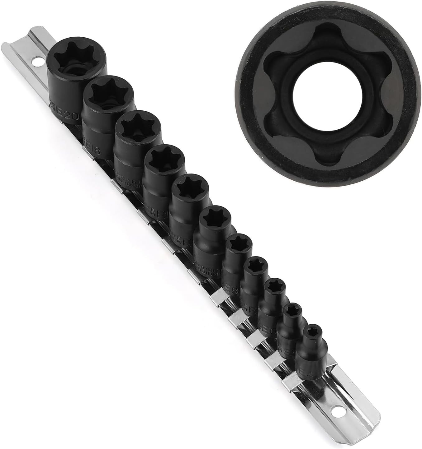 Comprehensive 11PC Chrome Vanadium E-Torx Socket Set with Black Phosphate Finish