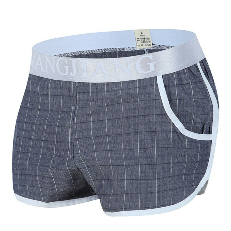 Casual Boxer Shorts Men Sexy Underwear Boxers  Plaid Pajamas Gay Pouch Underpant