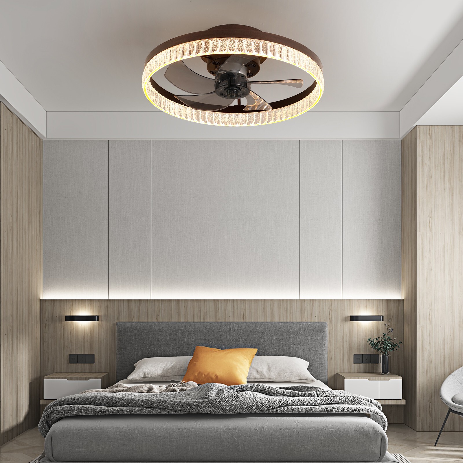 20" Modern Brown 5-Blade Smart LED Ceiling Fan