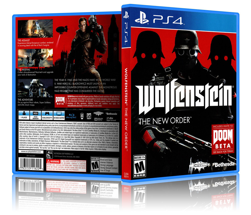 Wolfenstein: The New Order - Replacement PS4 Cover and Case. NO GAME!!
