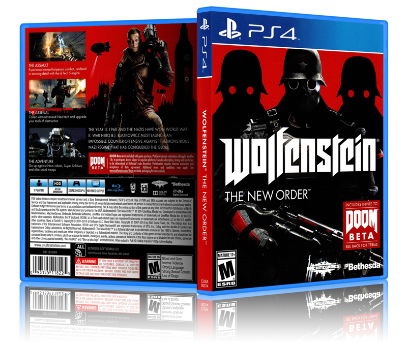 Wolfenstein: The New Order - Replacement PS4 Cover and Case. NO GAME!!