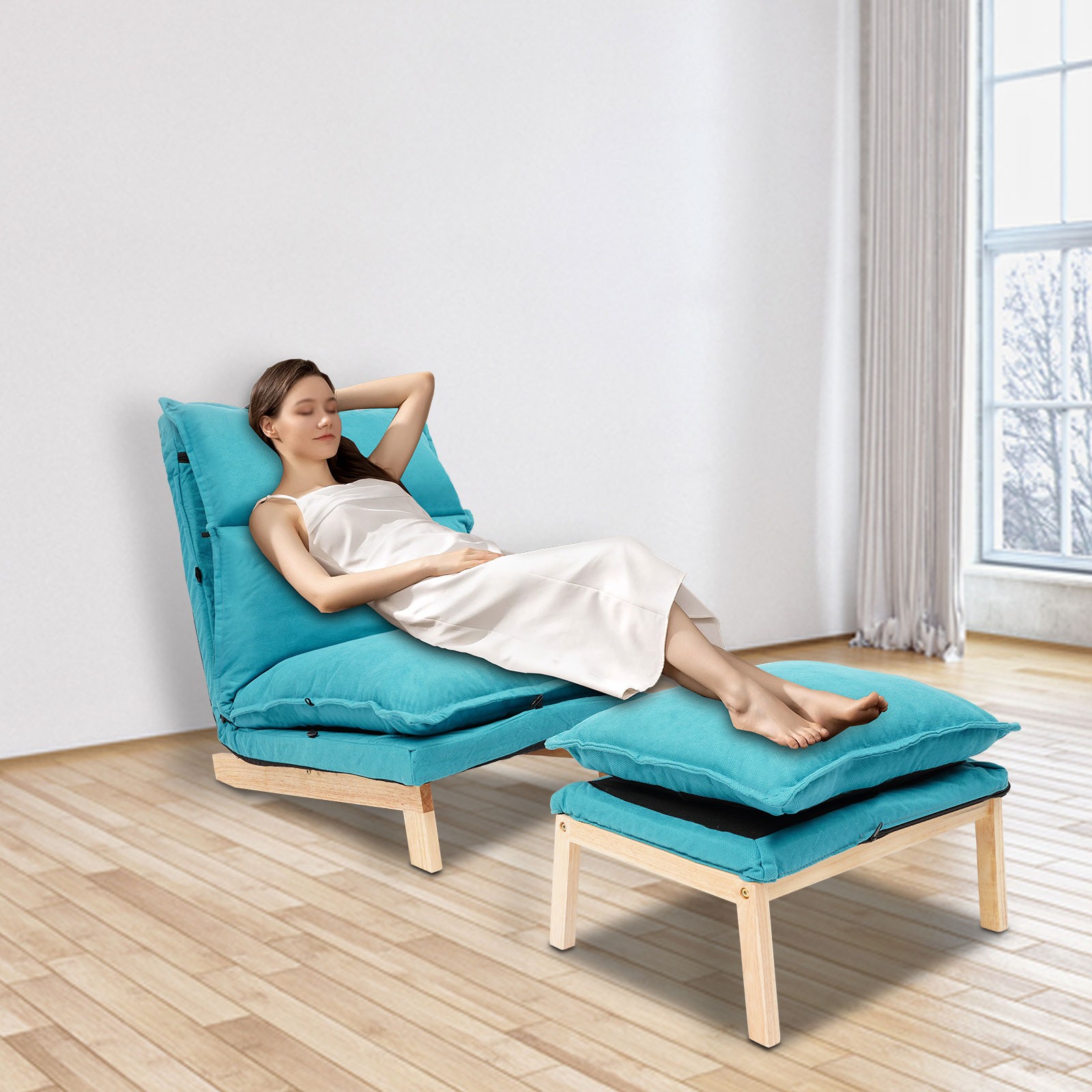 Blue Lounge Chair Single Lazy Sofa Leisure Balcony Adjustable Recliner