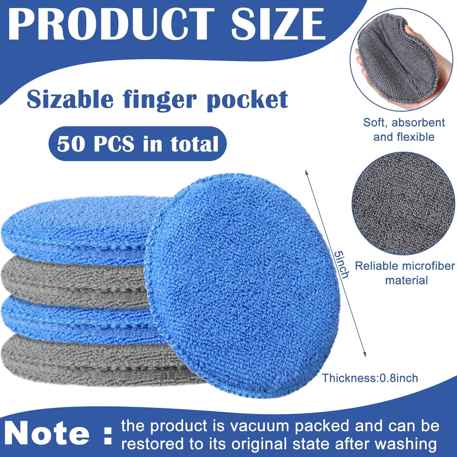 50 Pcs Microfiber Wax Applicator Pads 5 Inches Diameter Applicator Pads