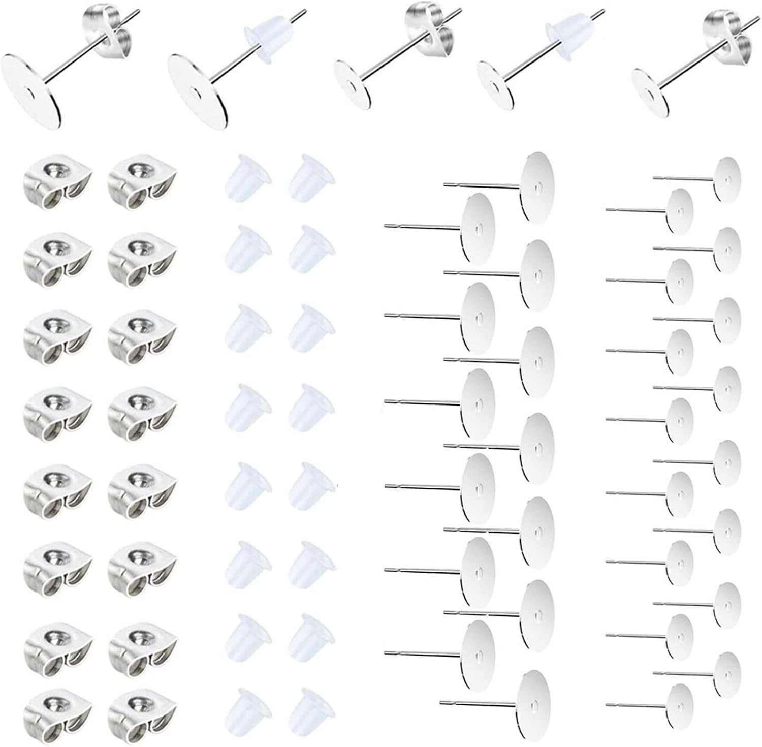 450PCS Earring Posts Stainless Steel Flat Pad,Hypoallergenic Stud Earrings with