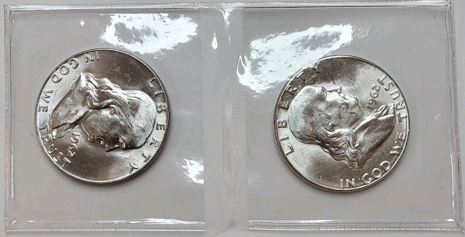 1962 P & D Franklin Half Dollar 2 Coin Set US Mint 90% Silver 50C Coin Unc