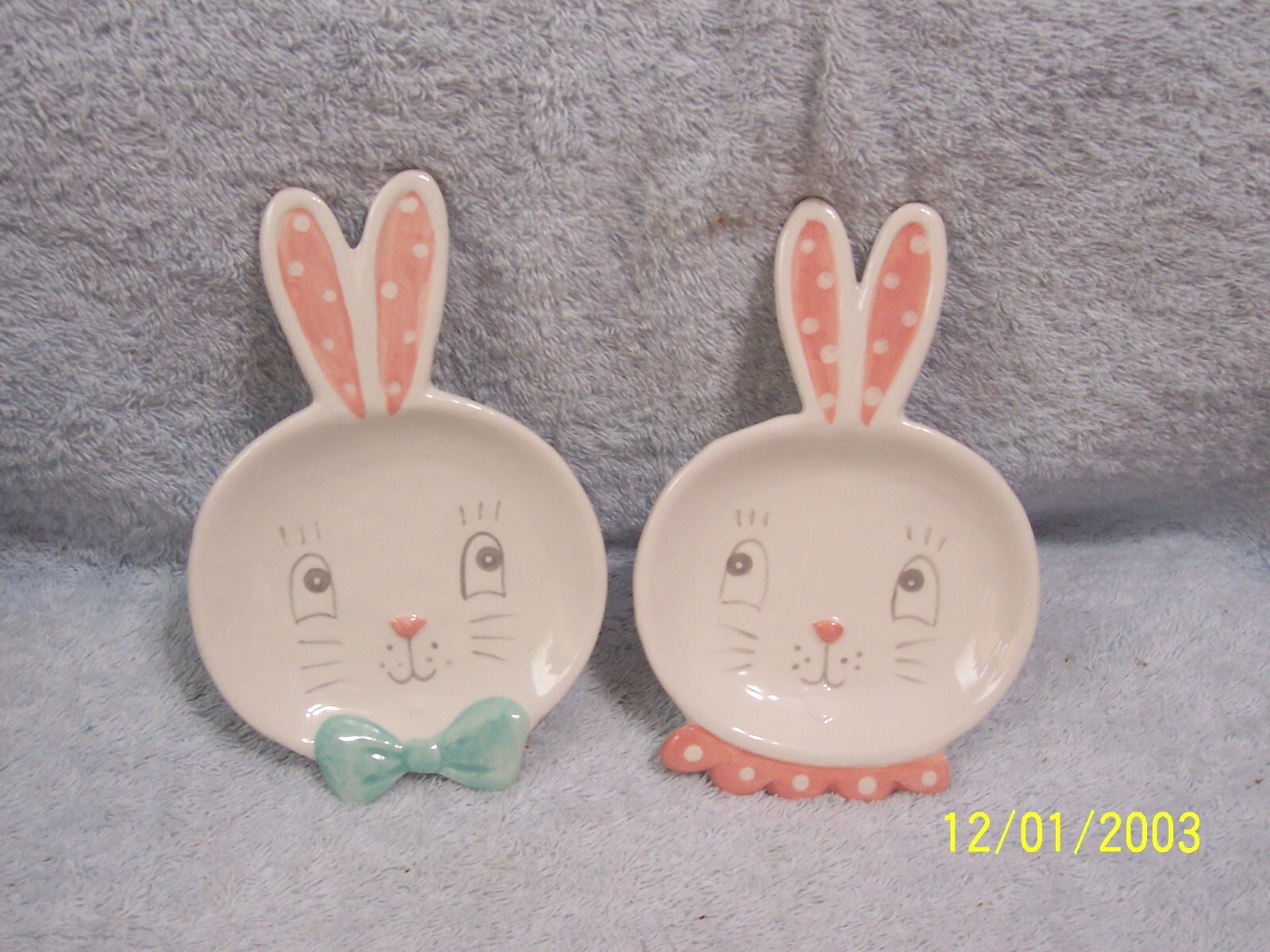 Mr. & Mrs. Easter Bunny Rabbit Ceramic Decor  Each 4" X 6"