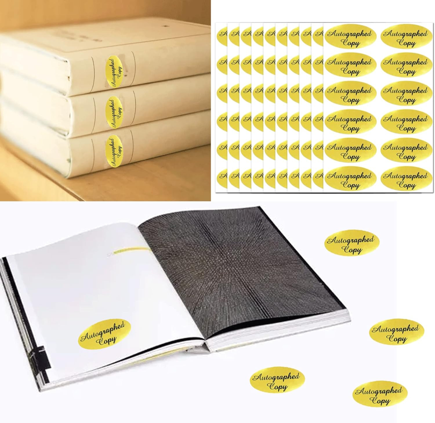 1008 PCS 'Autographed Copy' Stickers-1 x 2Inch Oval Gold Foil Labels Gold Foil