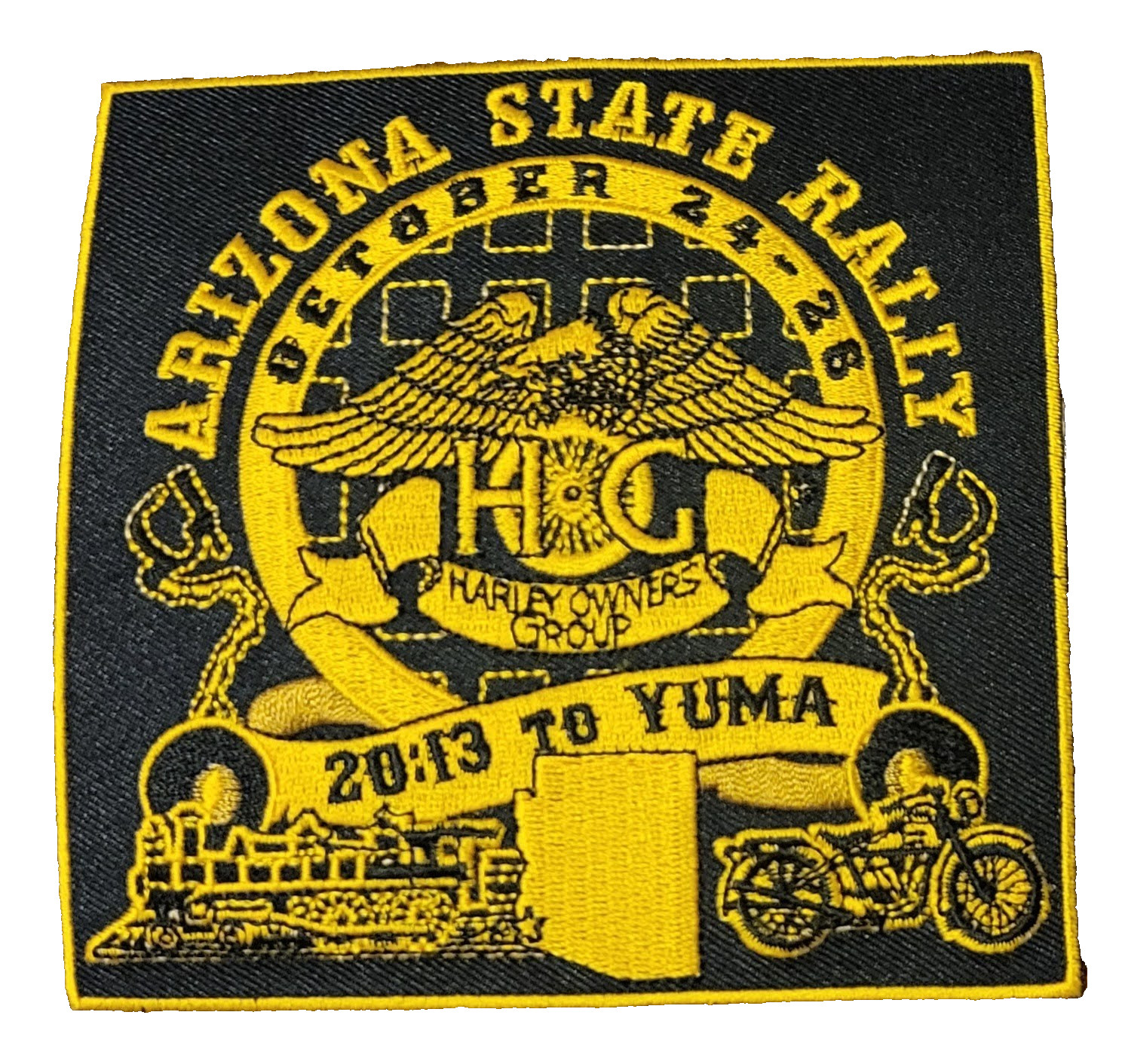 Harley Davidson RALLY PATCH 2013 To Yuma Arizona STATE HOG New 4.5 inches square