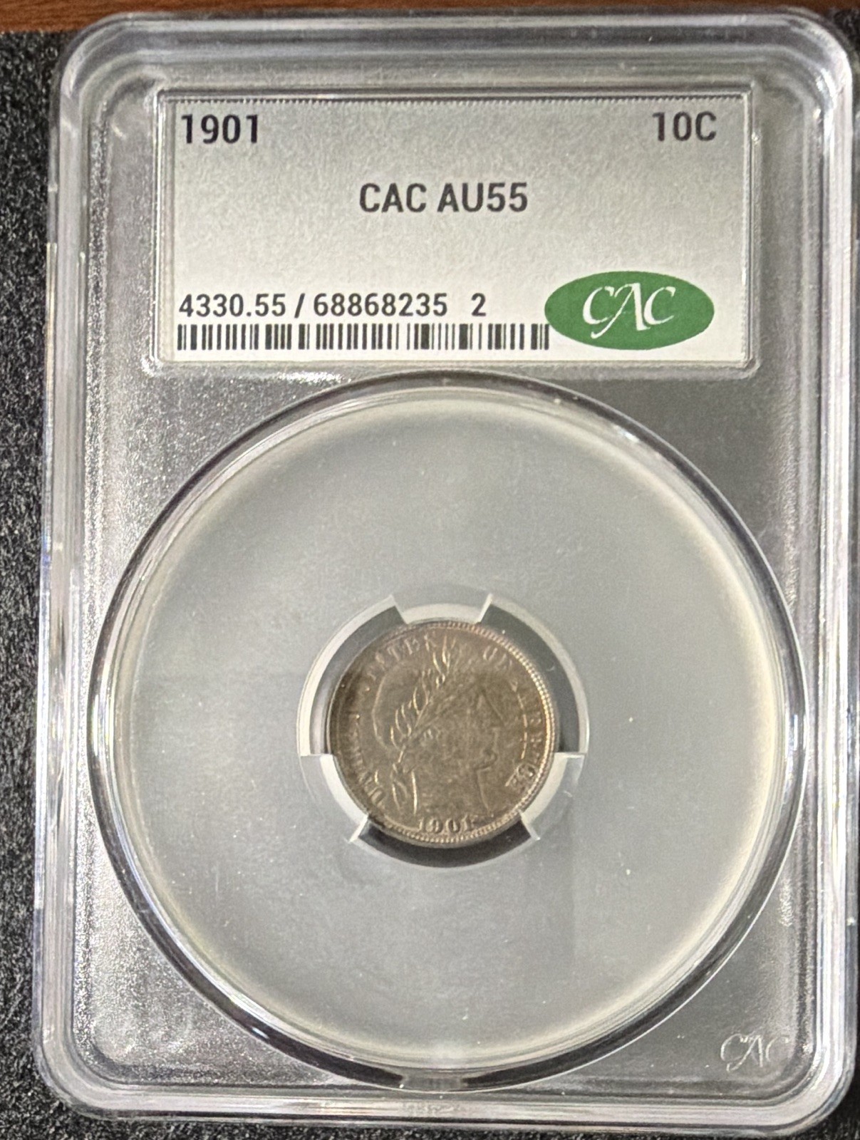 Barber 1901 10C Silver Dime CAC AU55 KM#113 Philadelphia Business Strike