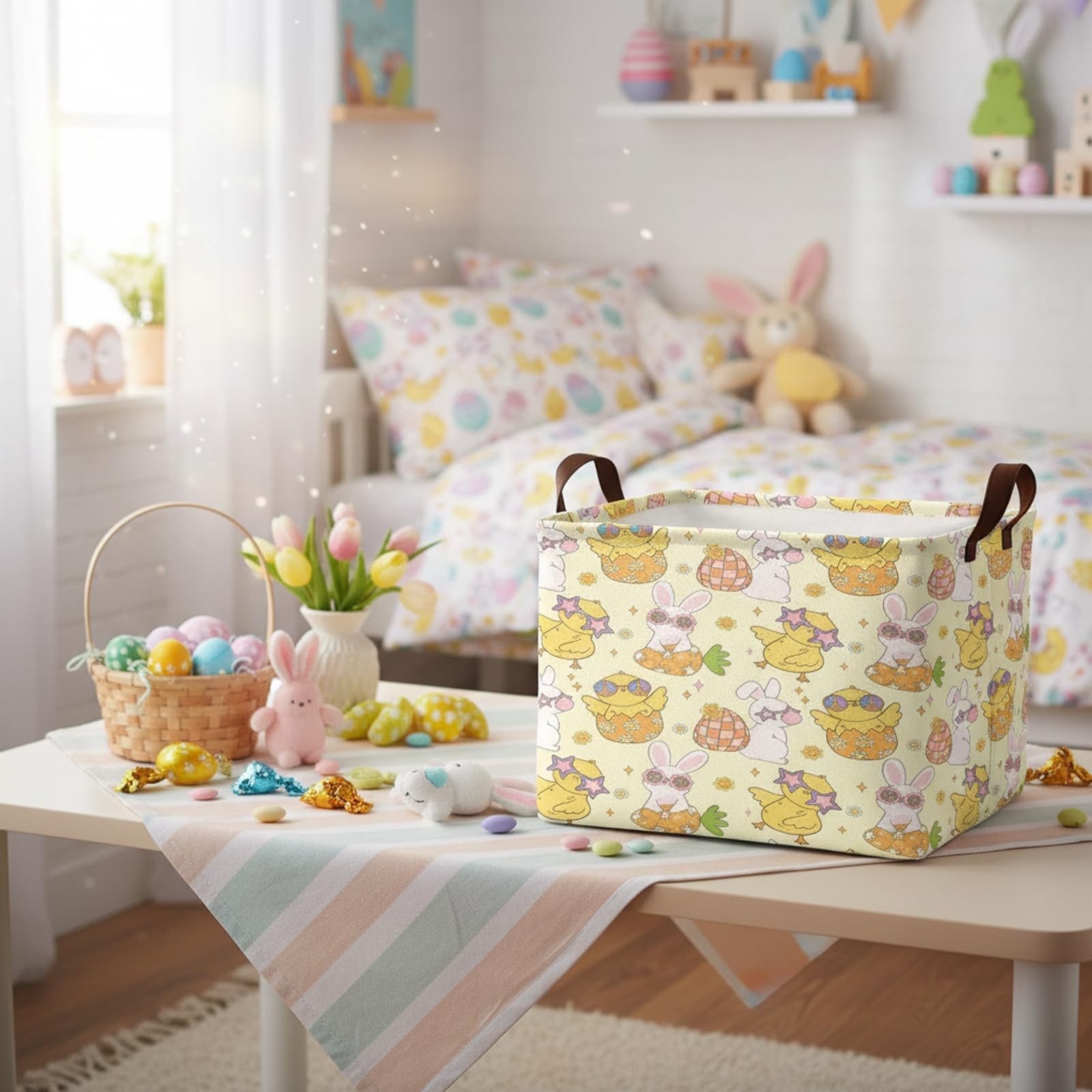Large Rectangular Cute Kid Easter Basket Empty Bunny Eggs Easter Basket Gift ...
