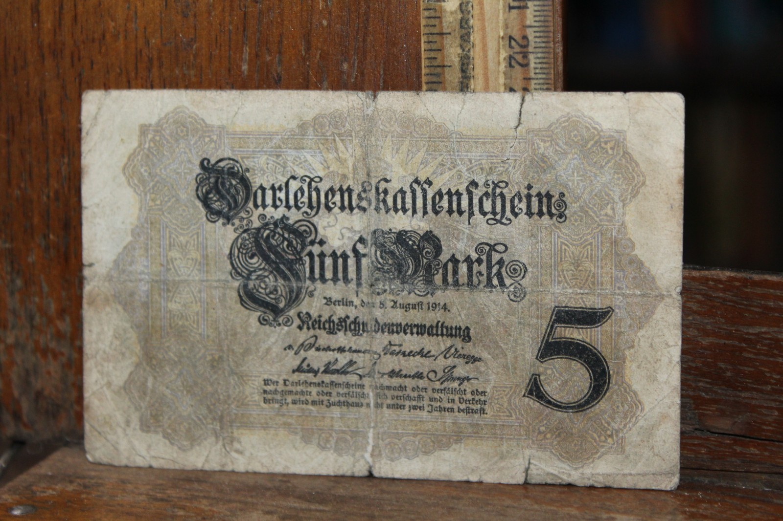 1914 WWI 5 Mark Germany Money Bank Note