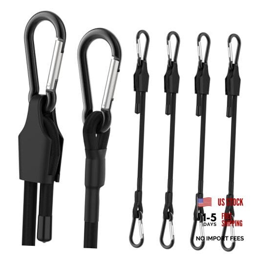12 Inch Adjustable Bungee Cords with Carabiner Hooks, 4 Pack 12inch-4pack