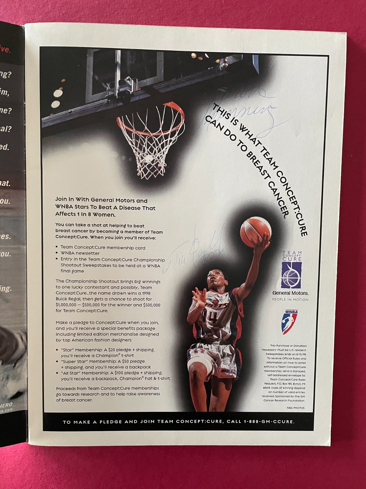 1998 WNBA Program - Sharon Manning & Tia Paschal Auto