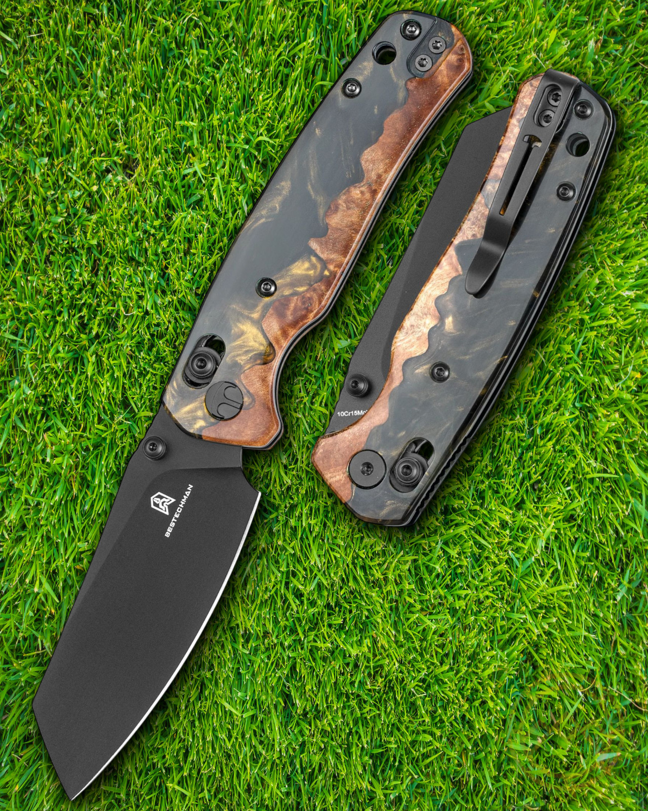 Bestech Knives Wing Folding Knife 3.13" 10Cr15MoV Steel Blade Wood/Resin Handle