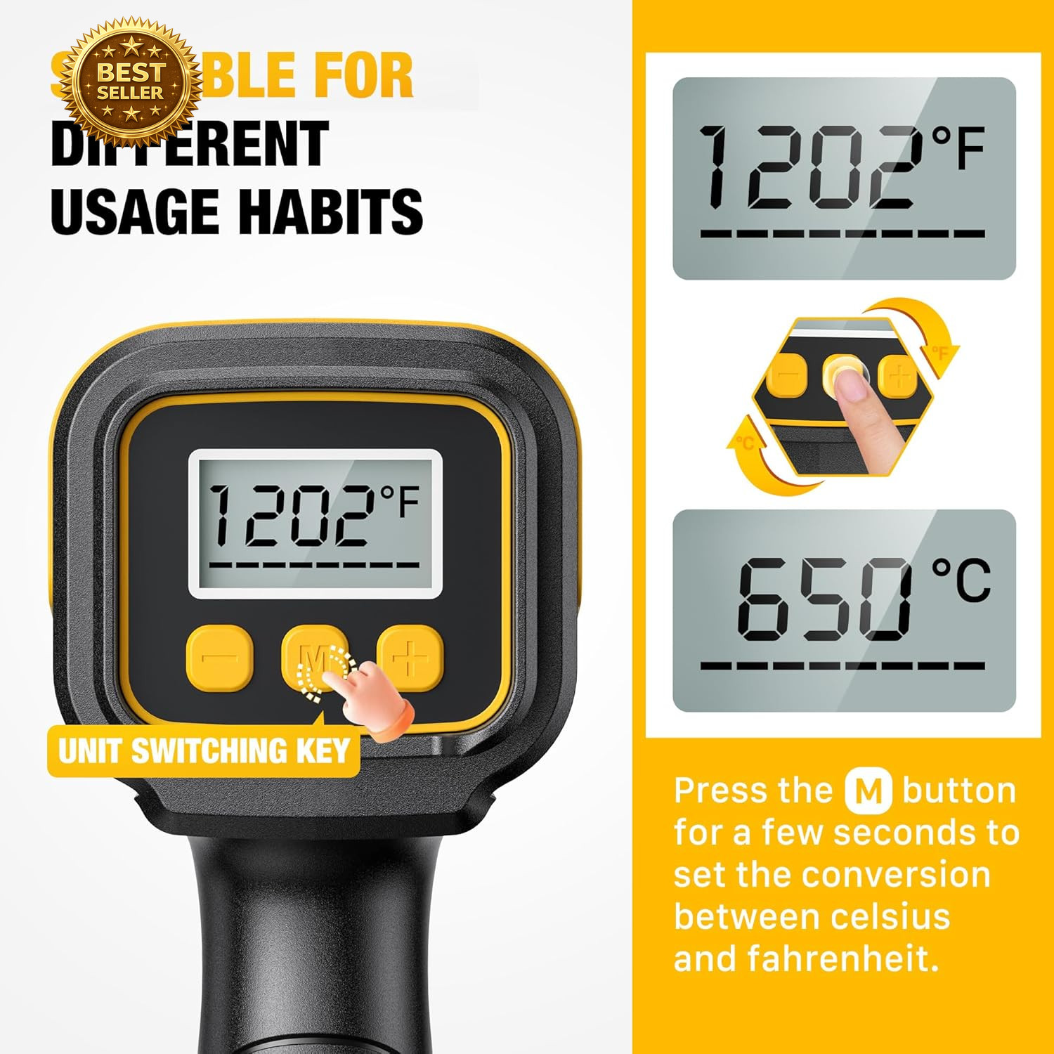1800W Heat Gun with LCD Digital Display Compact Design Hot Air Gun Variable Temp