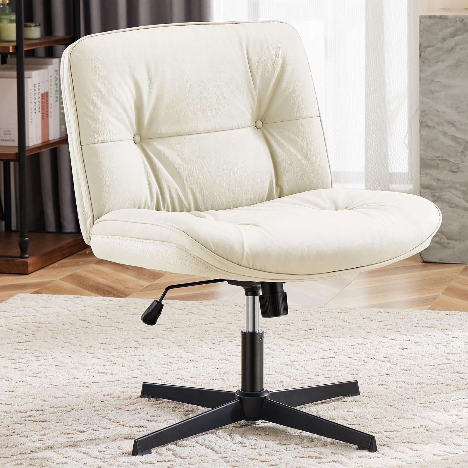 Criss Cross Chair Without Wheels, Cross Legged Office Chair, Armless Wide Van...