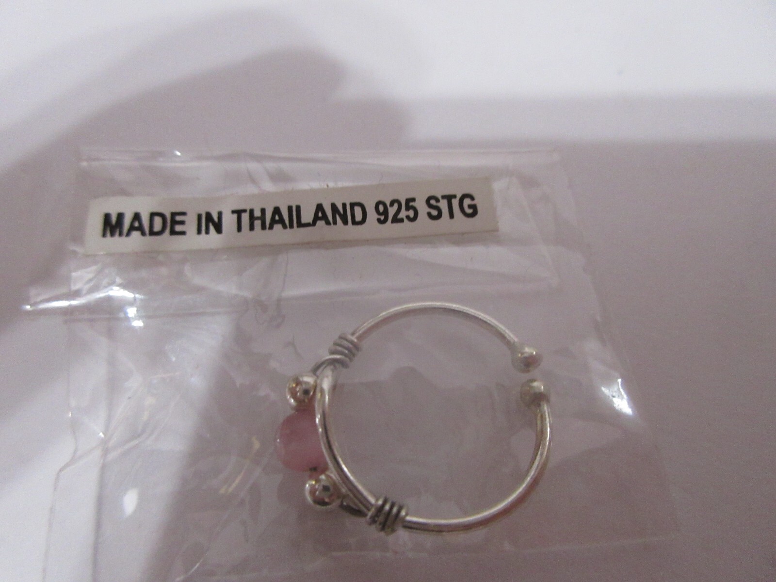 NEW 925 Sterling Silver Adjustable Round Pink Stone Toe Ring