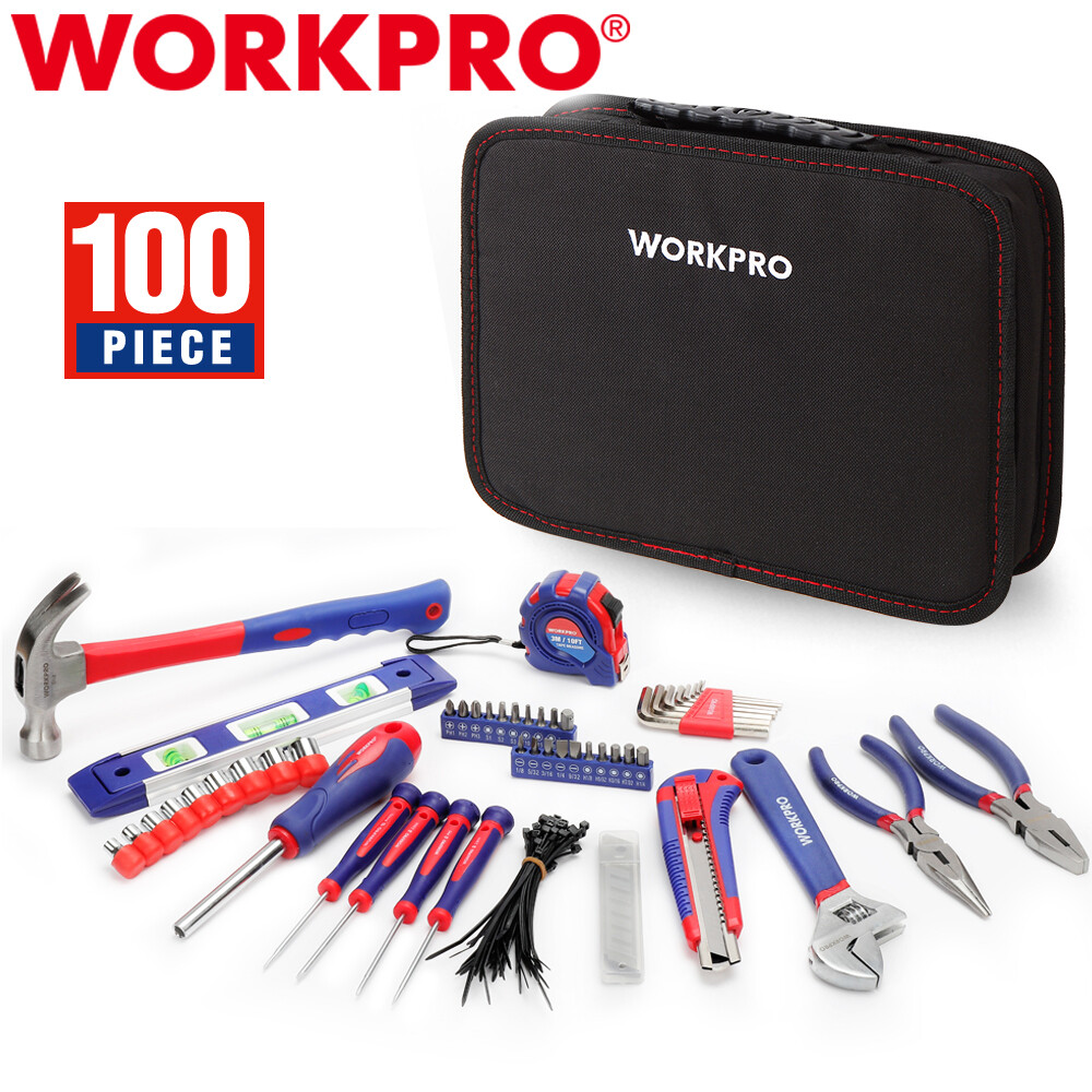 WORKPRO Home Tool Kit 100PIECE Household Hand Tool Kit Set w/Easy Carrying Pouch