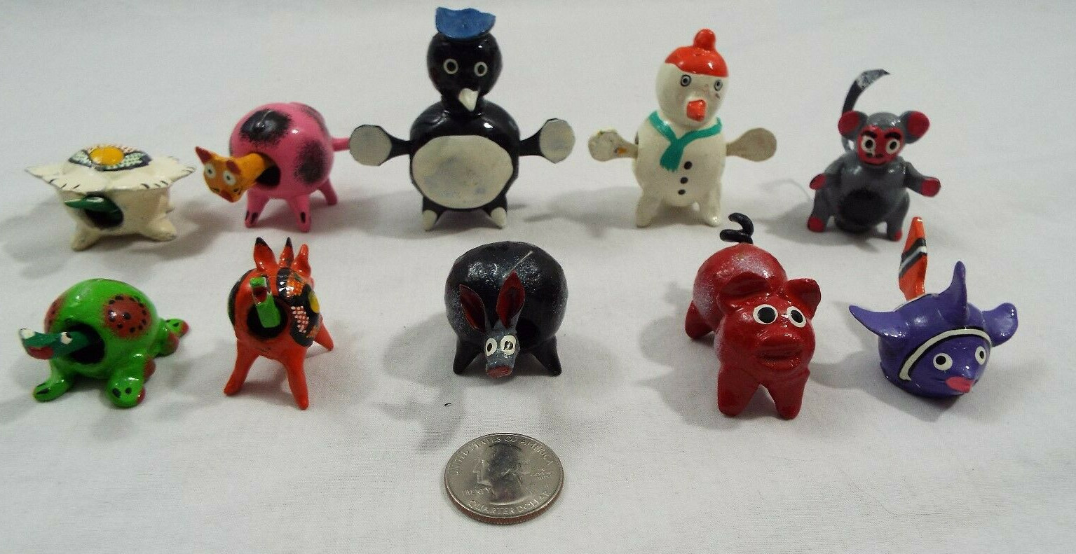 Lot of 10 Assorted Bobble Head Various Animals Penguin Snowman Turtle Dragon