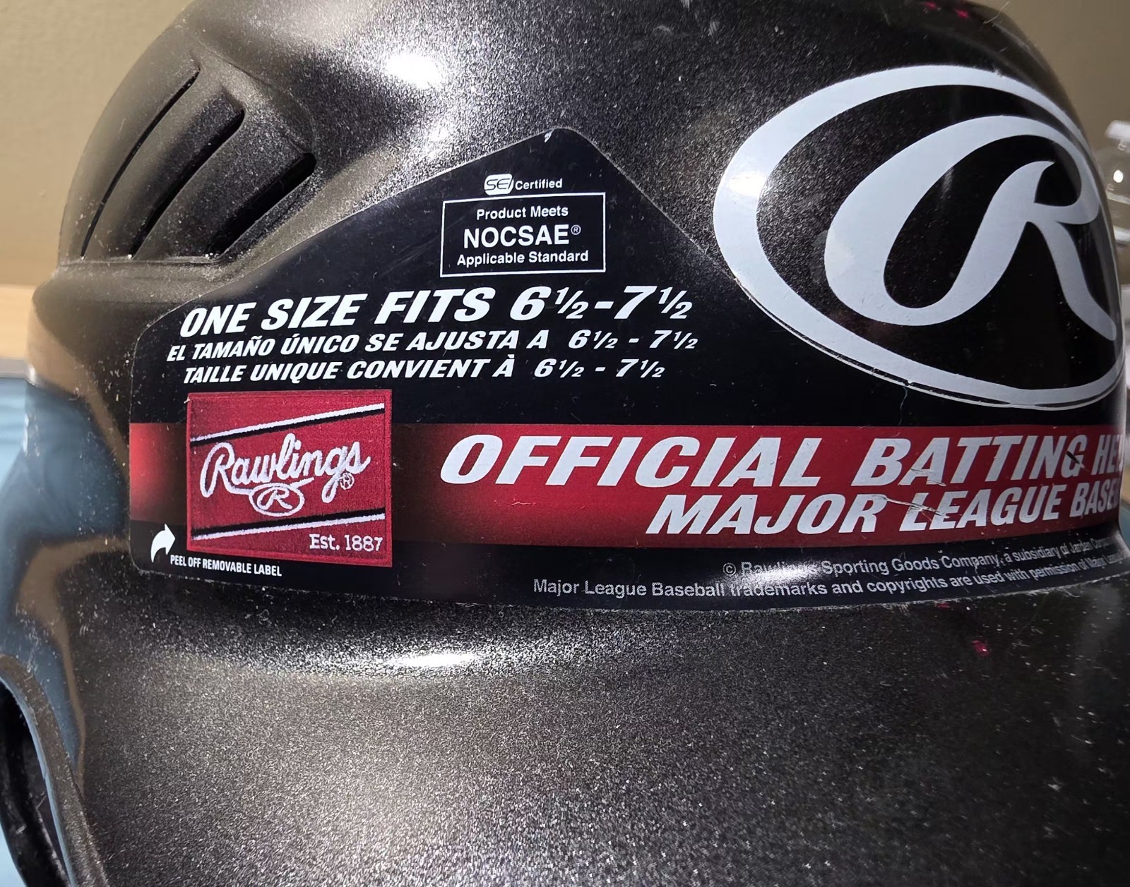 Rawlings One Size 6 1/2"-7 1/2" Black Baseball Helmet
