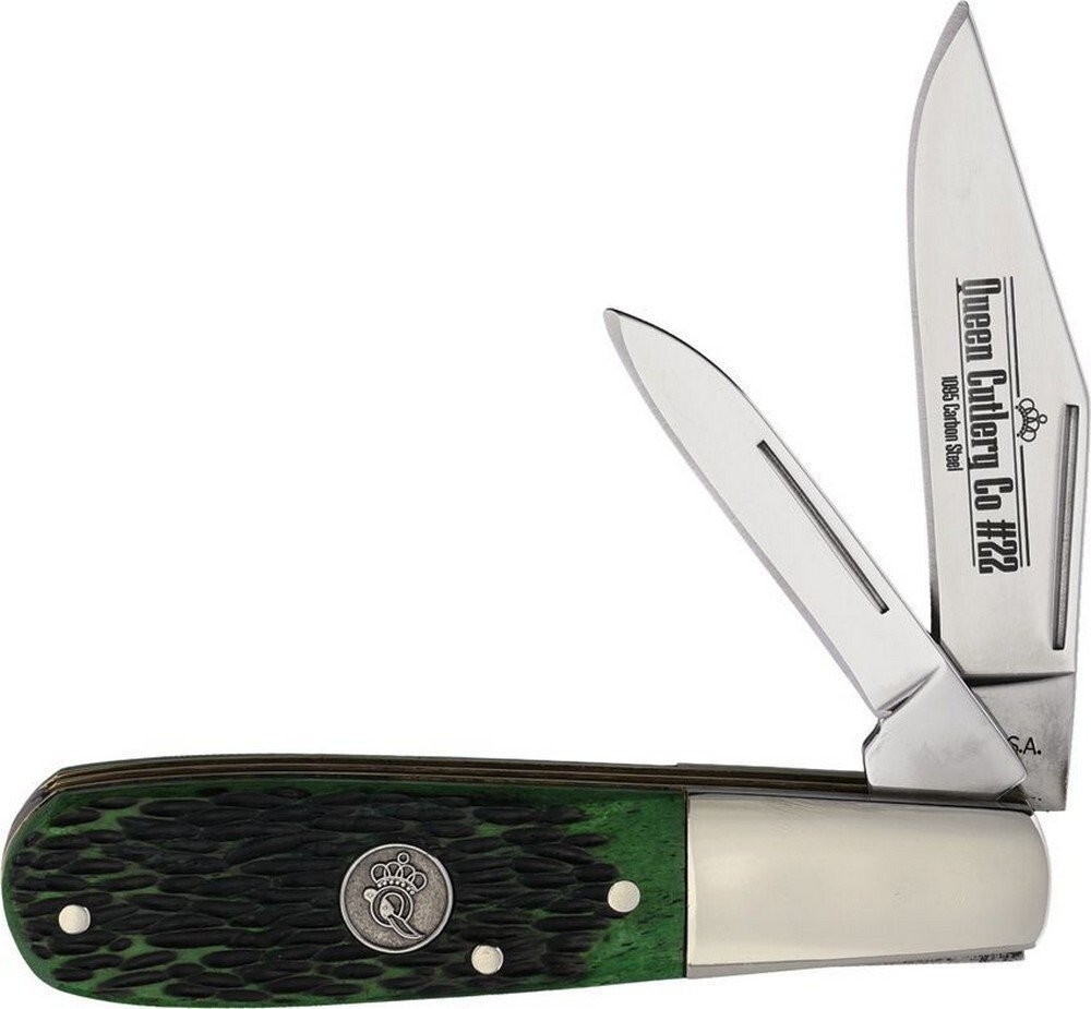Queen Barlow Folding Knife Stainless Steel Blades Green Smooth Handle - QGPSB281