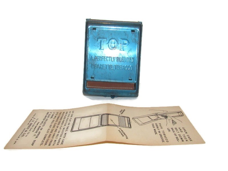 Vintage TOP Cigarette Roller – 1950s Blue Metal Tobacco Rolling Machine