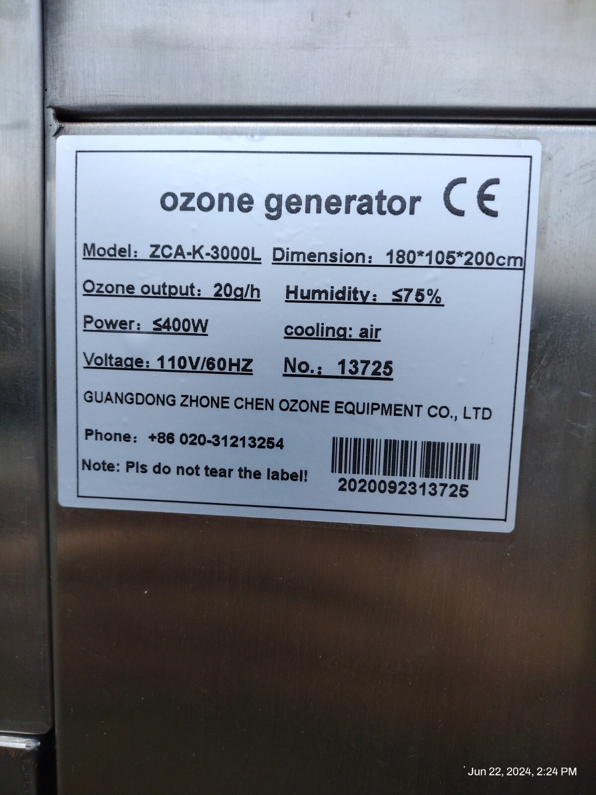 Industrial Cabinet Ozone Generator