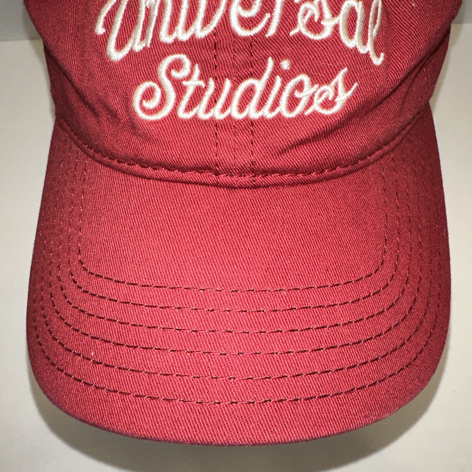 Universal Studios Maroon w White Script Hat Cap Dotted Under Bill Hook and Loop