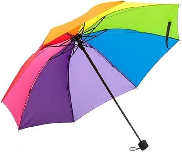 Rainbow Color Three Folding Umbrella Anti UV Parasol Windproof Solid Sunshade