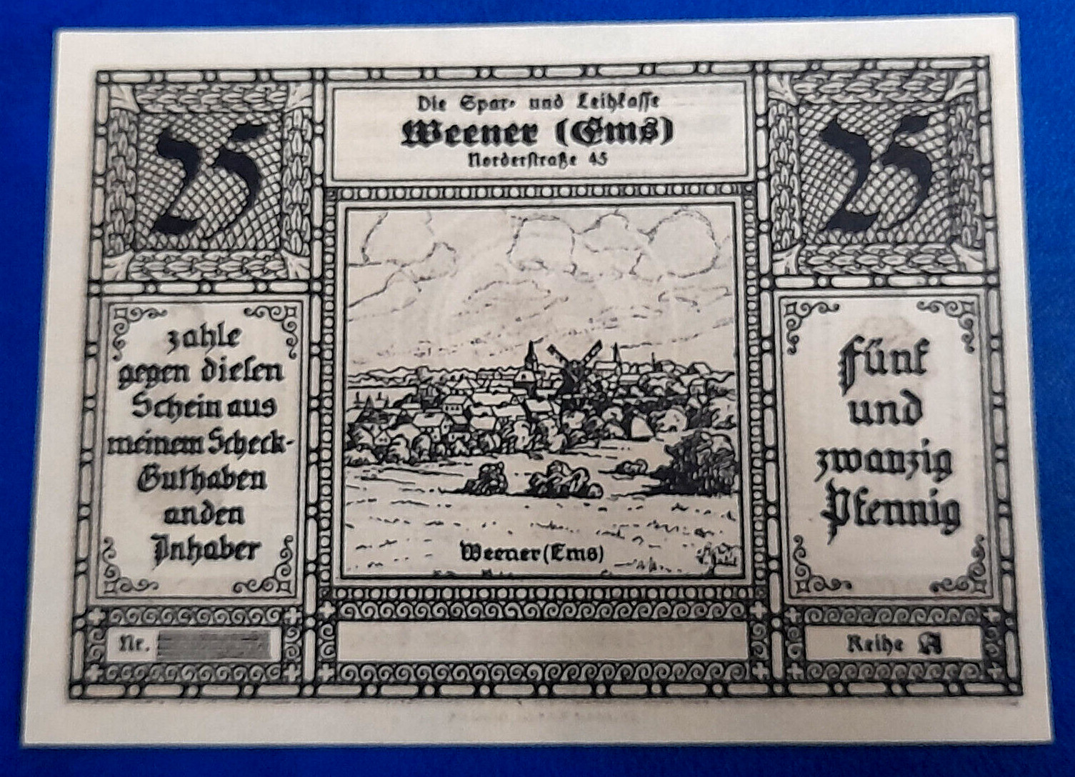 WEENER EMS NOTGELD 25 PFENNIG 1922 EMERGENCY MONEY GERMANY BANKNOTE (30619)