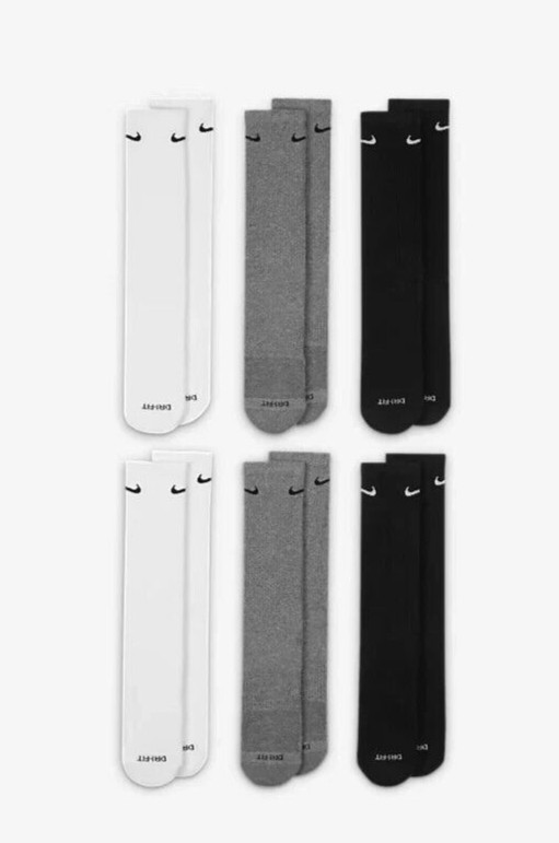 Nike Men's Everyday Plus Cushioned Crew Socks 6 Pack Multi Color Medium 6-8