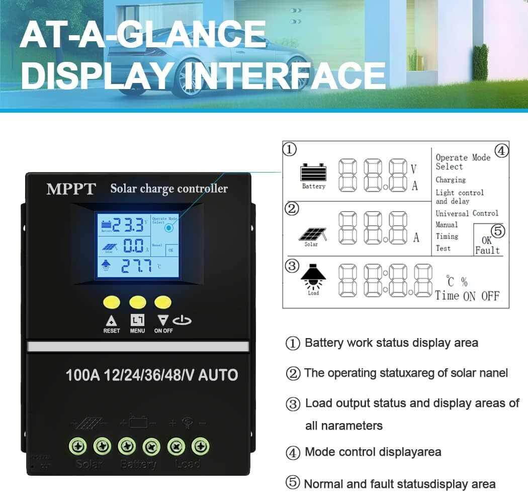 MPPT Solar Panel Battery 100A PV Regulator Charge Controller AUTO 12/24/36/48V