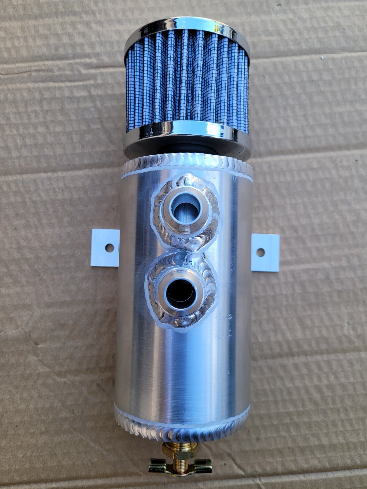 Dual Front aluminum baffled oil catch can breather w/ drain valve and filter
