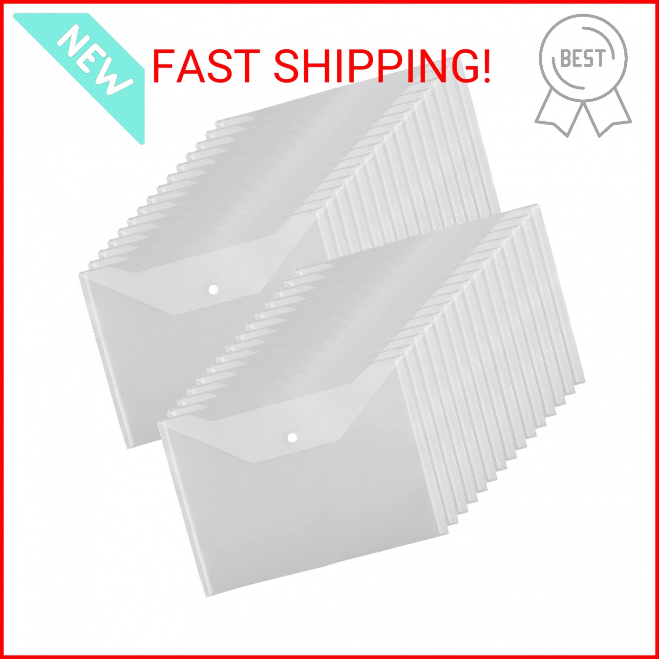 JIKIOU 30pcs Plastic Envelopes, Clear Reusable Poly Envelope Waterproof File Fol