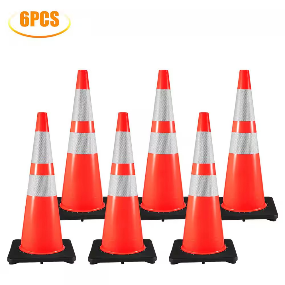 Traffic Safety Cones, 36 In. Safety Road Parking Cone with Black Weighted Base,