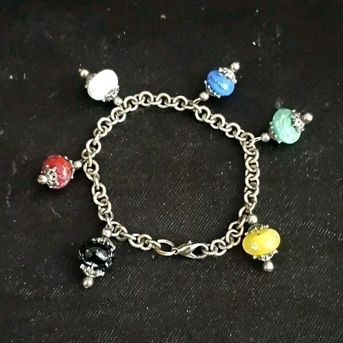 Multicolor Beaded Dangle Charm Bracelet for Women 8 Inches