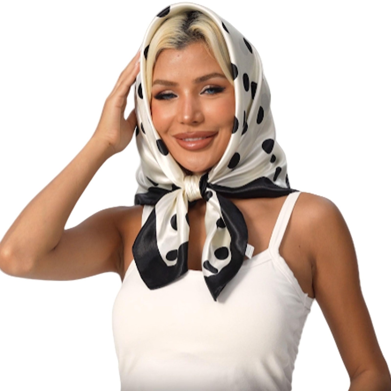 Polka Dot Print Satin Head Scarf for Women Like Silk Scarf for Hair Wrapping ...