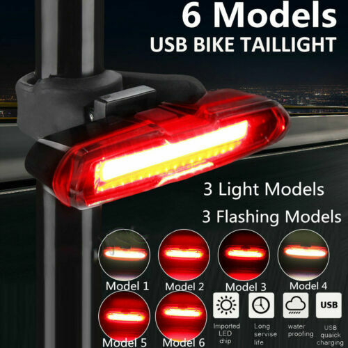 4 PCS 6 Modes USB Rechargeable Rear Warning Light LED Bicycle Cycling Tail Light