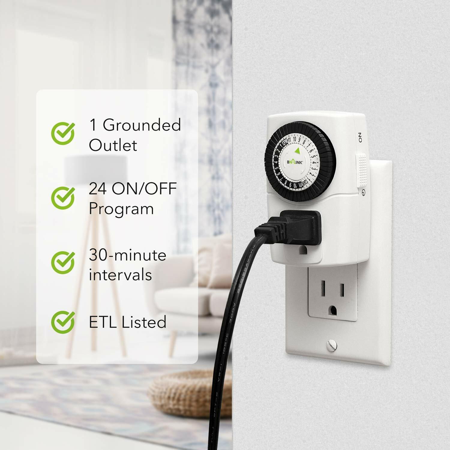 BN-LINK 2Pack Indoor 24Hour Mechanical Outlet Timer In Wall Timer Switch 3 Prong