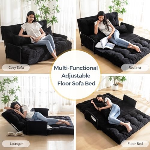 Adjustable Floor Sofa Couch with 2 Pillows, Multi Loveseat Corded-black