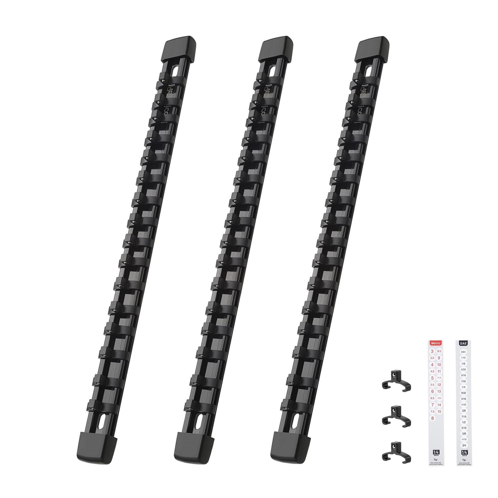 3-Piece Socket Organizer - 1/4-Inch Drive x 48 Clips, Heavy Duty ABS Socket H...