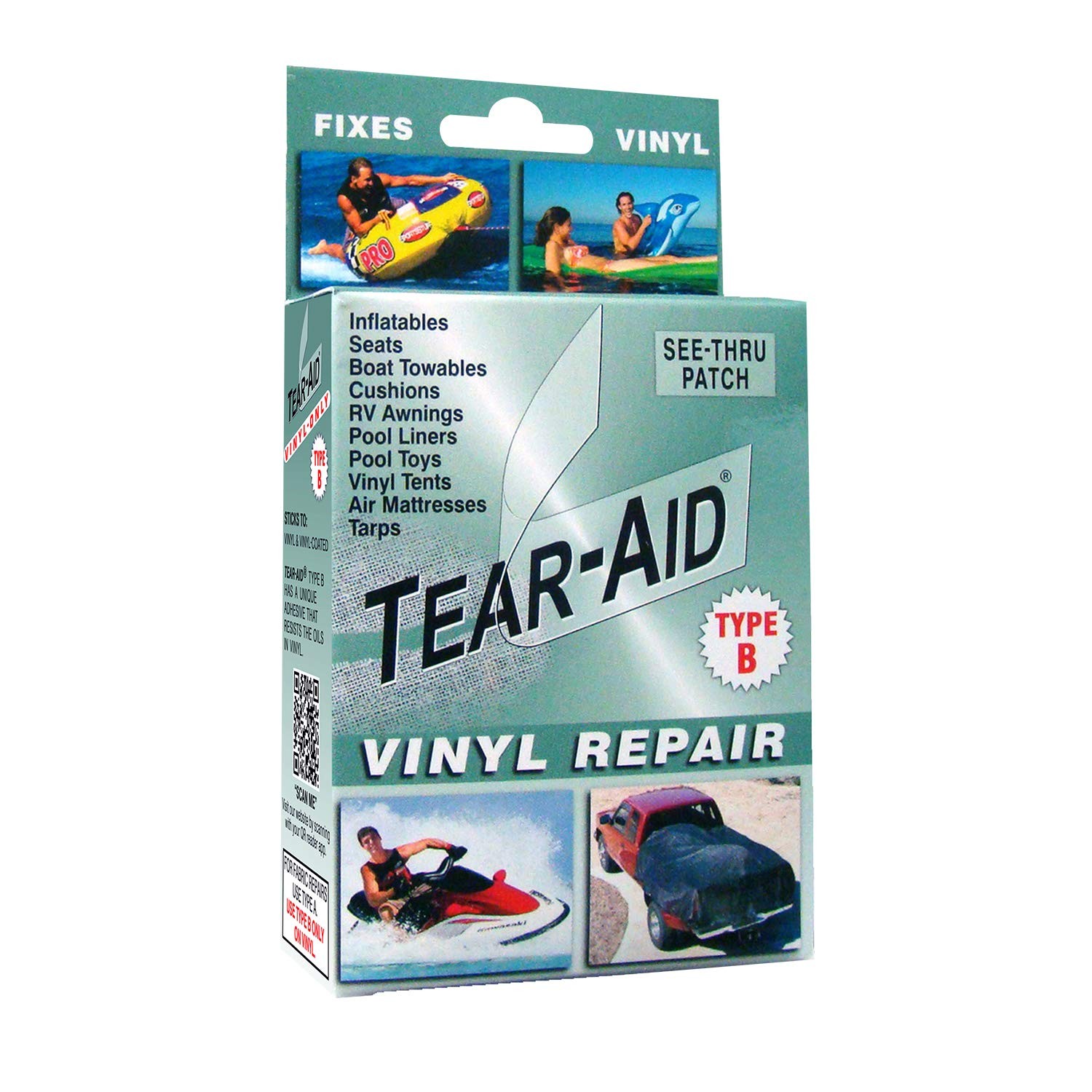 TEAR-AID Vinyl Repair Kit, Type B Clear Patch for Vinyl-Coated Materials, Wor...