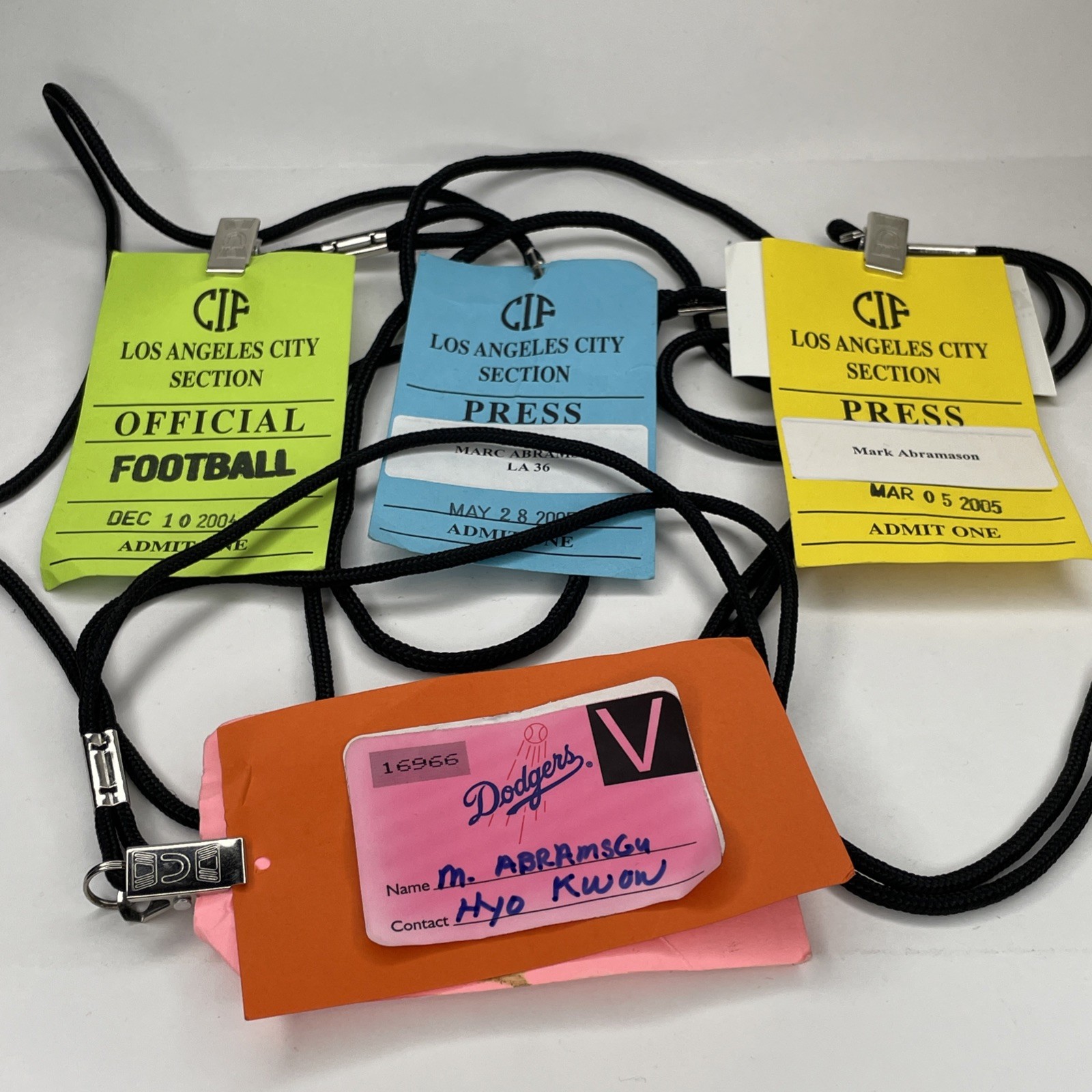 Lot Of Four Los Angeles City Section Press Passes Dodgers Football Sports 2000s